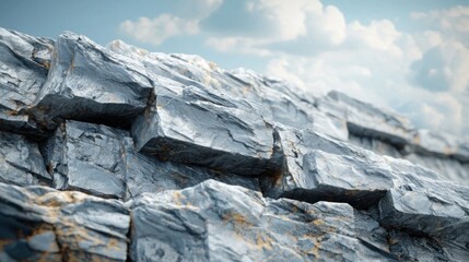 A rocky mountain range with a blue sky and white clouds in the background.