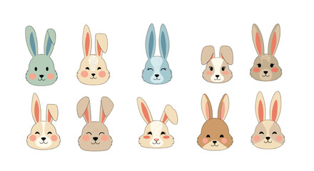 Obraz premium Adorable Collection of Whimsical Pixel Art Bunny Faces in Pastel Colors for Festive Celebrations and Cute Designs