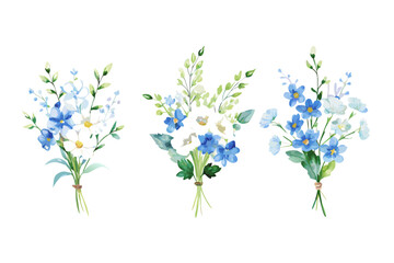 Obraz premium Floral Trio: Delicate Watercolor Bouquets Showcase Pastel Blooms, creating an image of serenity and floral elegance, conveying beauty, and peace.