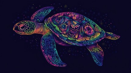 Rainbow Sea Turtle, Ocean, Psychedelic Art, Design, Textile Print
