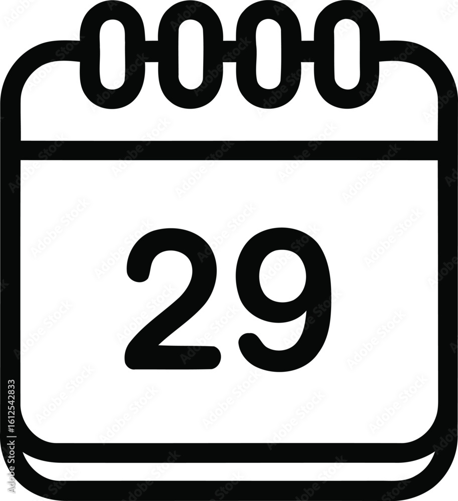 Poster simple line icon of a calendar page showing the twenty ninth day