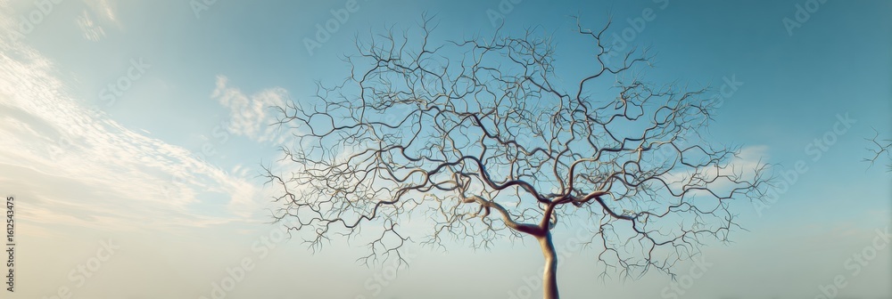 Poster branches intertwine to mimic neuron structures against a clear sky
