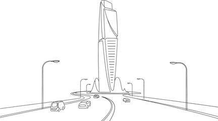 Architectural drawing of a modern street intersection with streetlights and traffic signals © MUZIHID CREATION