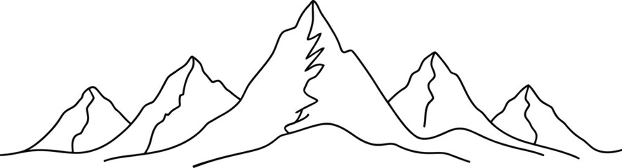 Hand drawn sketch of majestic mountain peaks in a line