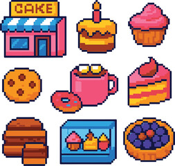 cakeshop pixel art, eps 10 illustration