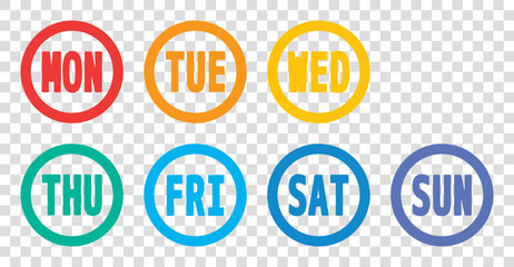 colorful seven week days bullet points, from monday to sunday round outline markers, vector infographics elements