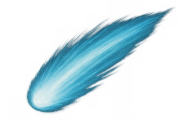 Glowing blue comet speeding through space with transparent background, ideal for science fiction or fantasy projects