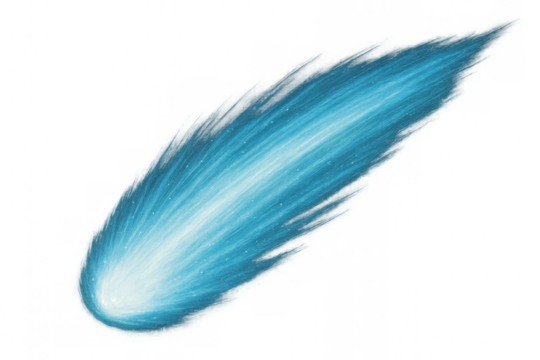 Glowing blue comet speeding through space with transparent background, ideal for science fiction or fantasy projects