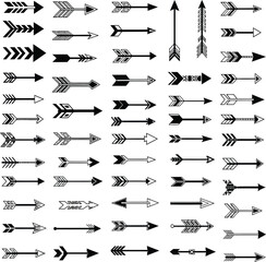 Collection of diverse arrow designs in black and white