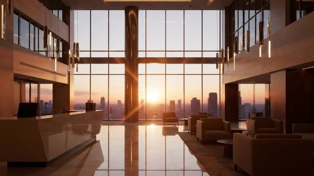 Modern lobby of corporate office building in financial center. Modern architecture, financial services