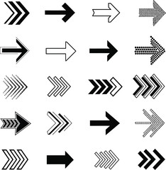 Collection of diverse arrow icons pointing rightward