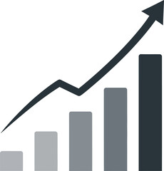 Upward trending bar chart with arrow indicating growth