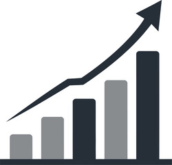 Upward trending bar chart with arrow indicating growth