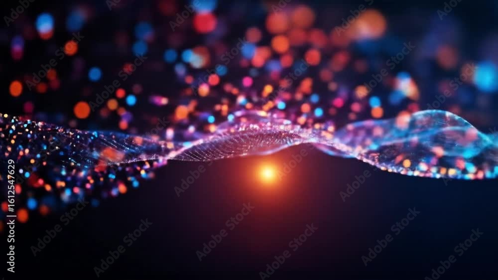 Poster abstract particle wave animation with colorful light effects for background use