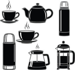 Collection of hot beverage drinkware and containers