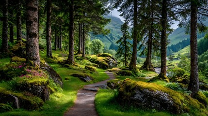 Obraz premium Path Through Green Forest Landscape