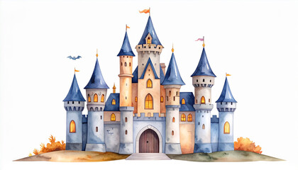 Obraz premium ハロウィン 城 生成AI 水彩 アイコン