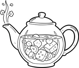 Steaming glass teapot filled with ice cubes and liquid