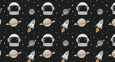 Pixel Art Space Adventure Featuring Astronauts Rockets Planets and Stars in a Retro Sci Fi Style