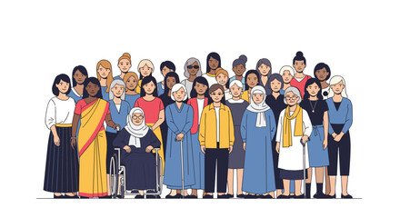 Diverse Group of Women of Various Ages and Ethnicities Standing Together in Unity and Strength
