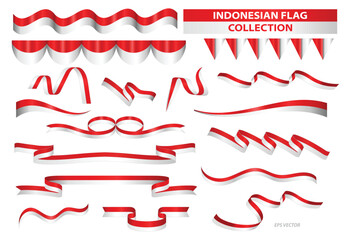 Set of Indonesian Flag Ribbon Vector Collection for Flyers and Banners