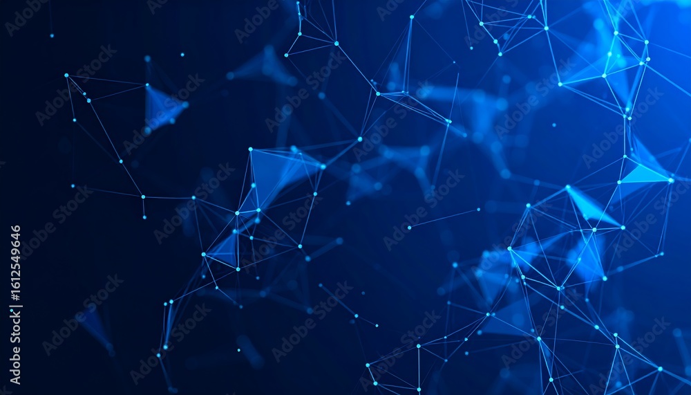 Wall mural abstract dark blue background with glowing plexus network of connected lines and dots