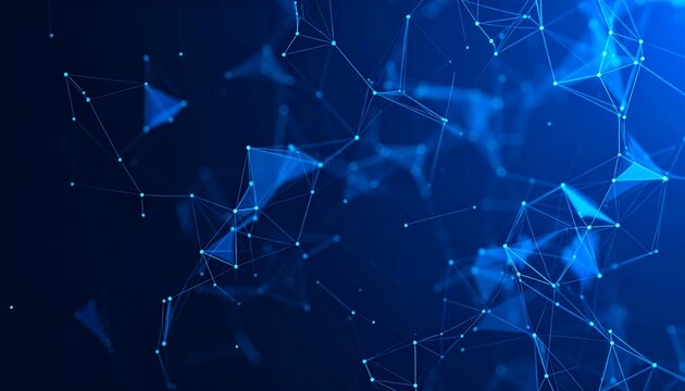 Abstract dark blue background with glowing plexus network of connected lines and dots