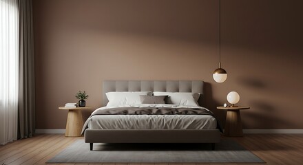 Bedroom Interior with Bed, Nightstands and Neutral Colors