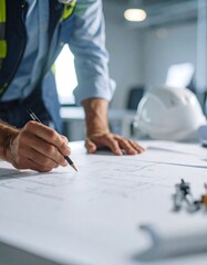 Architect reviewing blueprints