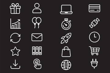 Benefit, offer and reward editable stroke outline icons set isolated flat illustration on white background