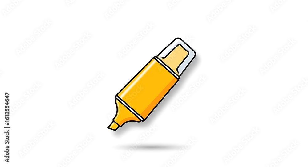 Poster a yellow highlighter with a clear cap isolated on a white background with a subtle shadow effect