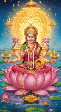 Lord Lakshami | Hindu God Lakshami | Lakshami on lotus