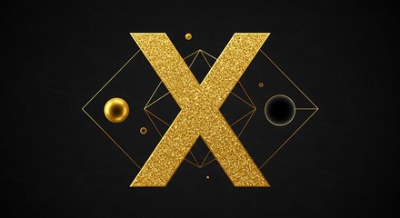 Golden Letter X on Dark Background with Geometric Design