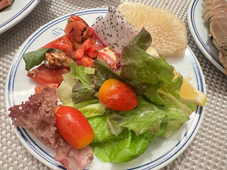 Pomelo and dragon fruits with mixed salad