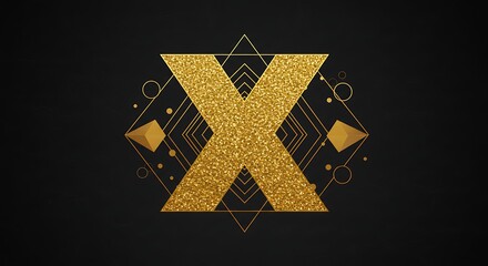 Golden Glitter X with Geometric Lines on Dark Background