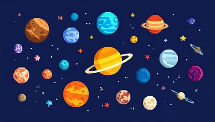 Colorful Pixel Art Planets Space