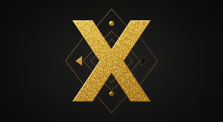 Golden Letter X on Dark Background with Geometric Pattern