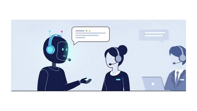 Robot Talking with Customer Service Agents Illustration