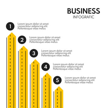 5 vertical parallel road line exits, vector infographics template