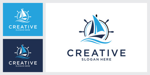 Sailboat vector logo design concept