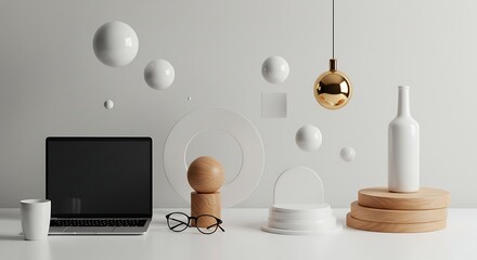 Laptop Computer with Abstract Shapes for Modern Product Mockup