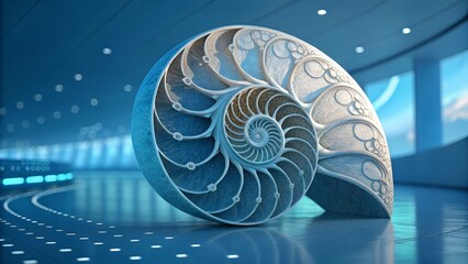 nautilus shell on blue