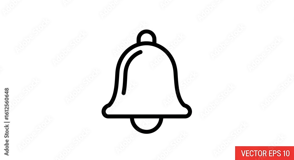 Poster a simple line drawing of a bell with a clapper on a white background in vector format for design use