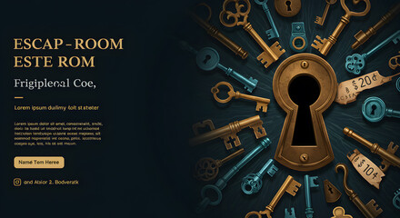 Antique Gold Keys Forming Circle Around Keyhole on Dark Surface