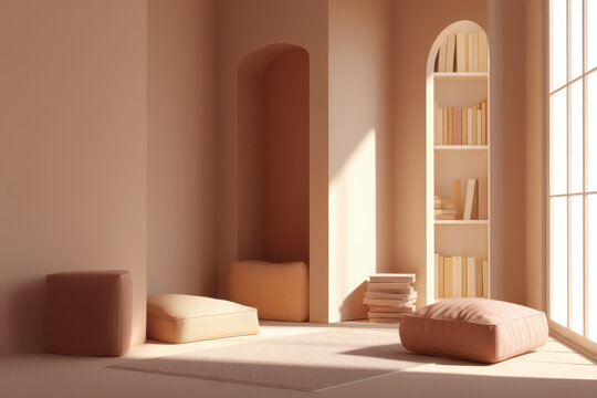 cozy home library featuring ar interface that suggests book genres