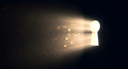 Glowing Keyhole with Emerging Technology on Dark Background