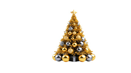 Decorated christmas tree with gold and silver ornaments star