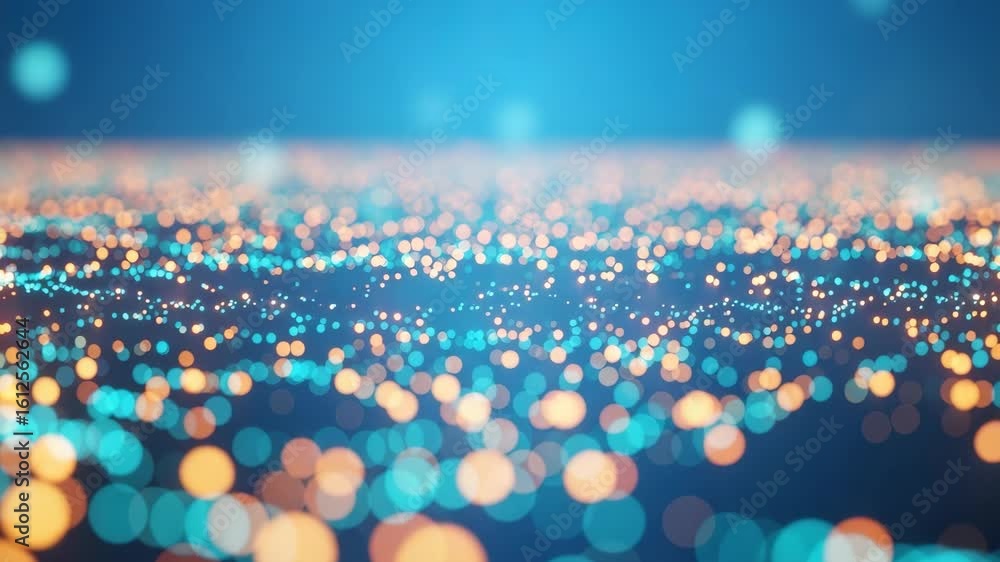 Poster a mesmerizing abstract background featuring a blend of vibrant blue and orange bokeh lights creating