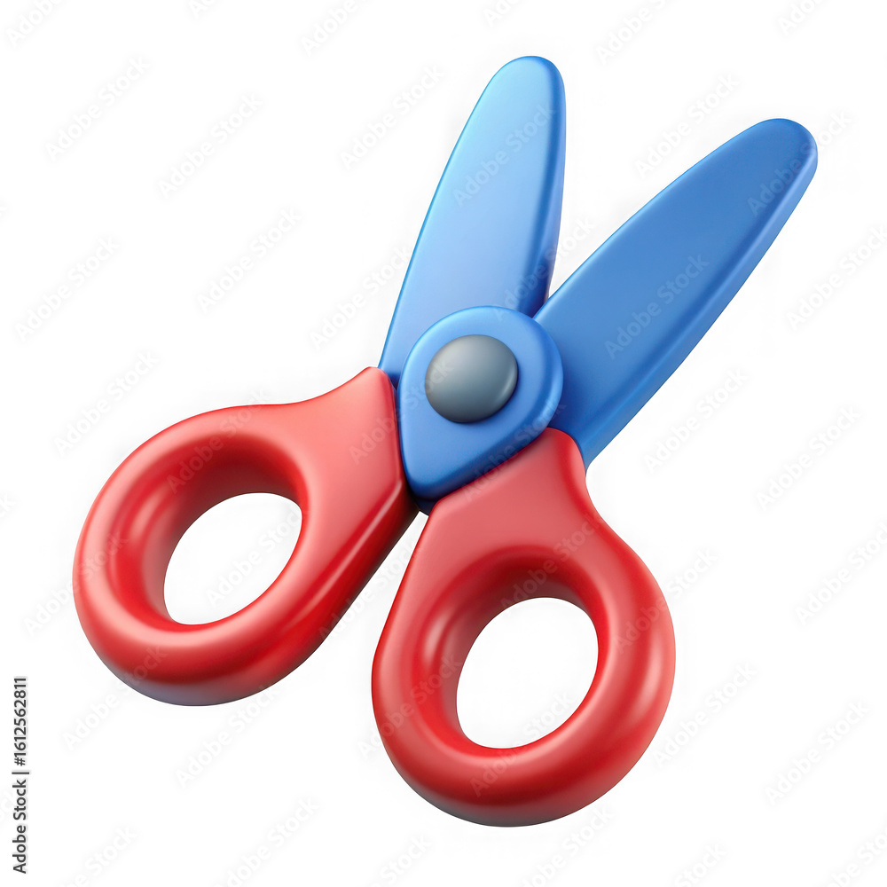 Poster 3d render of blue and red scissors isolated on transparent background
