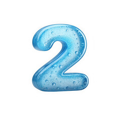 Naklejka premium Shiny blue number two made of gel with water droplets